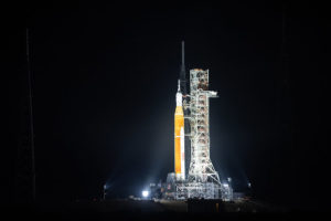 SLS Rollout Featured NASA’s Space Launch System (SLS) rocket with the Orion spacecraft mounted atop